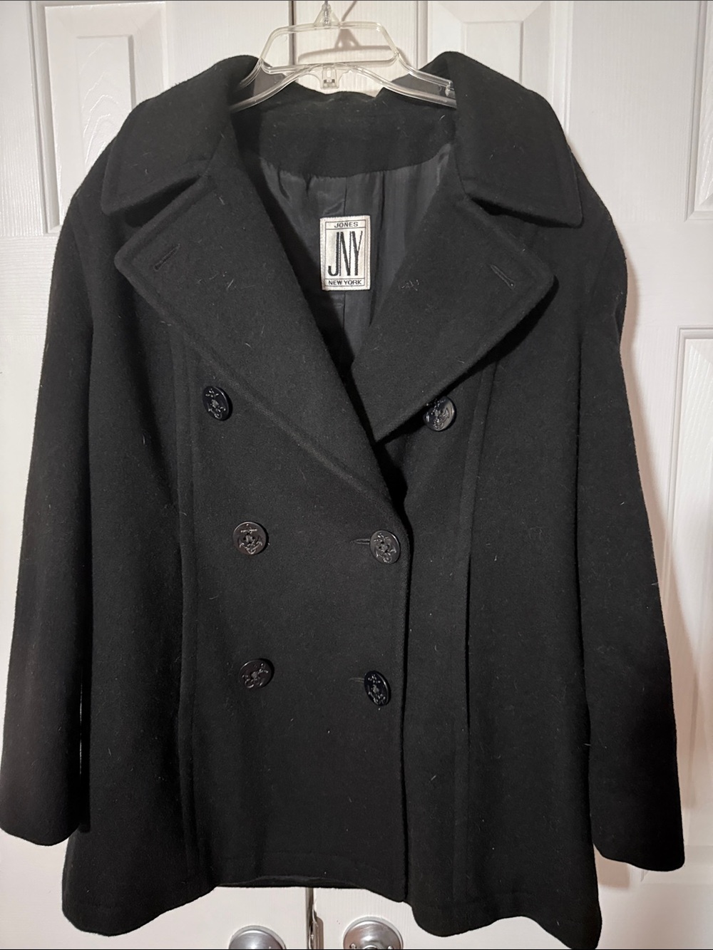 Jones New York Classic Black Double-Breasted Peacoat